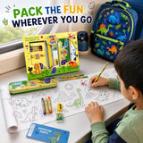 19 Pieces Dinosaur Stationery Gift Set for Kids 3-10 Years, Dino Theme Metal Pencil Box, 12 Wax Crayons, 2 Pencils, Colouring Roll, Ruler, Eraser & Sharpener for Boys and Girls