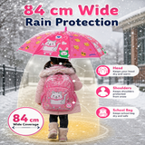 Kids Umbrella for Rain | Umbrella with Cute Cartoon Print | One Click Open | Child Safe Rounded Tips | Lightweight School Non-Foldable Stylish Umbrella for Boys & Girls and Women