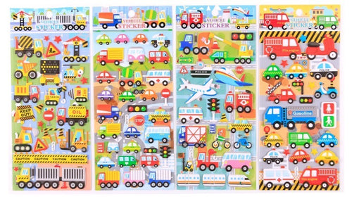 Crackles Transportation Stickers 8 Sheets with Car, Airplane, Steamship, Train, Motorcycle - PVC Transportation Stickers for Kids(Vehicle -8 Sheet Mix Design)
