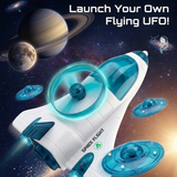 Push & Go Airplane Toy with Flying Disc Launcher for Kids 3+ | Friction Powered Plane with Spinning Saucer Release | STEM Outdoor Flying Toy for Boys & Girls | Run Catch Flying UFO Game
