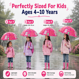 Kids Umbrella for Rain | Umbrella with Cute Cartoon Print | One Click Open | Child Safe Rounded Tips | Lightweight School Non-Foldable Stylish Umbrella for Boys & Girls and Women