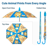 Crackles Kids PG Fabric Umbrella for Rain | Cute Cartoon Print | One Click Open | Telescopic Safety Cover | No Pinching Design | Lightweight Non-Foldable School Umbrella for Boys & Girls
