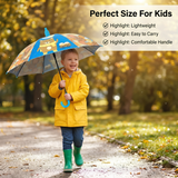 Crackles Kids PG Fabric Umbrella for Rain | Cute Cartoon Print | One Click Open | Telescopic Safety Cover | No Pinching Design | Lightweight Non-Foldable School Umbrella for Boys & Girls