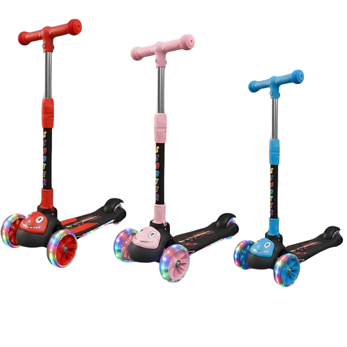 Foldable Kick Scooter for Kids with LED Light Wheels | Skating Cycle Style Scooter with Adjustable Handle & Foldable Design Lightweight Ride-On Toy for Boys & Girls Outdoor Toy (Random Color)