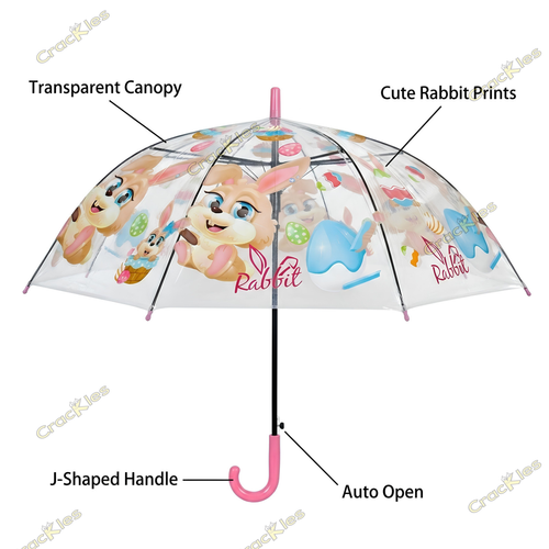 Crackles Kids Umbrella for Rain | Umbrella with Cute Cartoon Print | One Click Open | Child Safe Rounded Tips | Lightweight School Non-Foldable Stylish Umbrella for Boys & Girls and Women