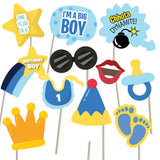 First Birthday Party Photo Booth Props Blue for Baby Boy, 1st Birthday Decorations for Boy , Kids Birthday Party Decoration Items- 38 Pieces