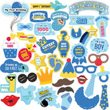 First Birthday Party Photo Booth Props Blue for Baby Boy, 1st Birthday Decorations for Boy , Kids Birthday Party Decoration Items- 38 Pieces