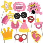 First Birthday Party Photo Booth Props Pink for Baby Girl , 1st Birthday Decorations for Girl , Kids Birthday Party Decoration Items- 38 Pieces