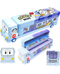 Space Bus Plastic Dual Compartment Pencil Box with in Built Sharpener for Boys and Girls Perfect for Childern Gifting