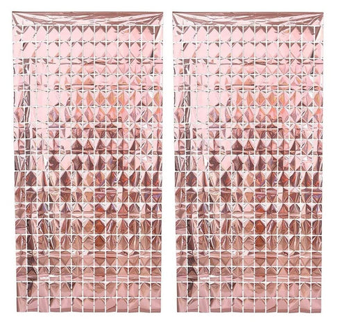 Pack Foil Square Curtain (Pack of 2 ; 3ft x 6ft Each) Metallic Backdrop Streamers for Party Birthday, Baby Shower, Cradle, Wedding Decorations (Rose Gold)