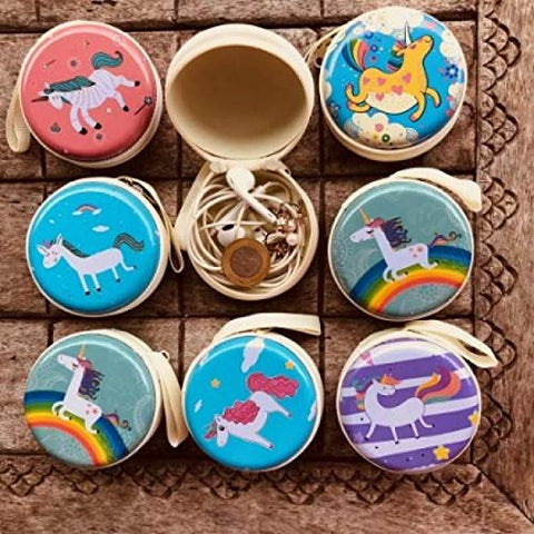 Double Sided Unicorn Style Metal Tin Pouch for Earphone, Coins, Memory Card, Pendrive & Jewllery Pouch Case (Multicolor, Pack of 1 Assorted )