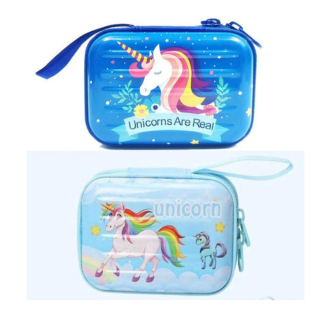 Double Sided Unicorn Style Rectangular Metal Tin Pouch for Earphone, Coins, Memory Card, Pendrive & Jewllery Pouch Case (Multicolor, Pack of 1 Assorted )