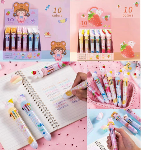 10 in 1 Cartoon Ball Point Pen I ballpoint I Ball Pen I Gel pen I Pen I Writing tool (Pack of 1, Random Design &color)