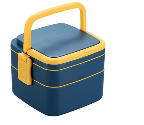 Modern Design Square Shape Double Layer Lunch Box with 1 Spoon