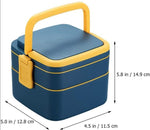 Modern Design Square Shape Double Layer Lunch Box with 1 Spoon