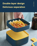 Modern Design Square Shape Double Layer Lunch Box with 1 Spoon