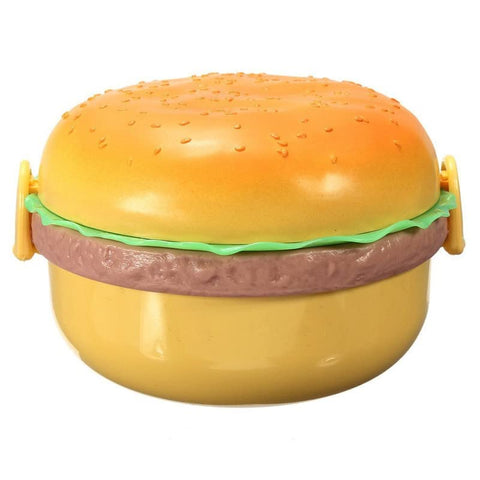 Burger Shape Double Layer Plastic Lunch Box with Spoons Perfect for Salads, Sandwiches and Snacks