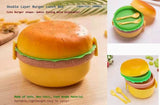 Burger Shape Double Layer Plastic Lunch Box with Spoons Perfect for Salads, Sandwiches and Snacks