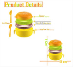 Burger Shape Double Layer Plastic Lunch Box with Spoons Perfect for Salads, Sandwiches and Snacks