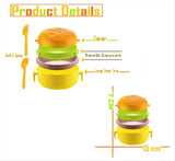 Burger Shape Double Layer Plastic Lunch Box with Spoons Perfect for Salads, Sandwiches and Snacks