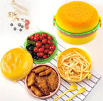 Burger Shape Double Layer Plastic Lunch Box with Spoons Perfect for Salads, Sandwiches and Snacks