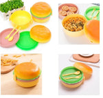 Burger Shape Double Layer Plastic Lunch Box with Spoons Perfect for Salads, Sandwiches and Snacks