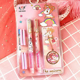 Cute Unicorn Glittery Fountain Pen Set With Book Mark For Girls Stationery Writing Set For Kids (2 Pens, 4 Refills and 1 Bookmark)- Multi Color