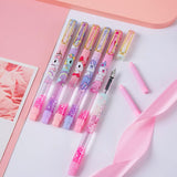 Cute Unicorn Glittery Fountain Pen Set With Book Mark For Girls Stationery Writing Set For Kids (2 Pens, 4 Refills and 1 Bookmark)- Multi Color