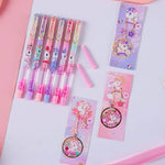 Cute Unicorn Glittery Fountain Pen Set With Book Mark For Girls Stationery Writing Set For Kids (2 Pens, 4 Refills and 1 Bookmark)- Multi Color