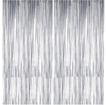 Metallic Fringe Silver Curtains Large Size 3 ft x 10 ft for Birthday, Anniversaries, Graduation, Retirement, Baby Shower, New Year Decoration- Pack of 2