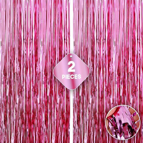 Metallic Fringe Pink Curtains Large Size 3 ft x 6 ft for Birthday, Anniversaries, Graduation, Retirement, Baby Shower, New Year Decoration- Pack of 2