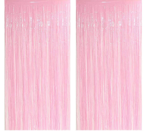 Pink Pastel Fringe Curtains 3 ft x 6 ft for Birthday, Anniversaries, Graduation, Retirement, Baby Shower, New Year Decoration- Pack of 2