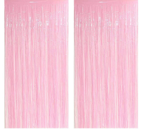 Pink Pastel Fringe Curtains 3 ft x 6 ft for Birthday, Anniversaries, Graduation, Retirement, Baby Shower, New Year Decoration- Pack of 2