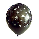 Star Printed Black Balloons for Birthday Decorations, Baby Shower, Anniversary, New Year etc - Pack of 6