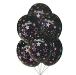 Star Printed Black Balloons for Birthday Decorations, Baby Shower, Anniversary, New Year etc - Pack of 6