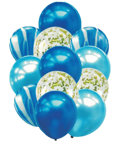Blue Marble Balloons Set with Confetti Balloons for Birthday, Anniversary, Weddings, Engagement, House Warming Decoration | Party Balloons (Marble Balloons-Blue Pack of 12)