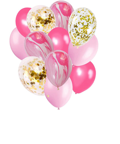 Pink Marble Balloons Set with Confetti Balloons for Birthday, Anniversary, Weddings, Engagement, House Warming Decoration | Party Balloons (Marble Balloons-Pink Pack of 12)