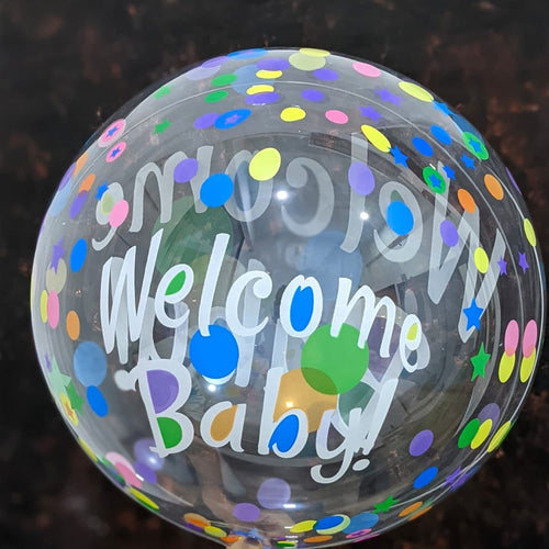 Transparent 20 inch Bobo Balloons Transparent Balloon with Polka Dots and Welcome Baby Printed Balloons Helium Balloon - Pack of 2