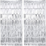 Matte Finish Metallic Silver Tinsel Fringe Party Backdrop Curtains, 3 ft x 6 ft for Birthday, Anniversaries, Graduation, Retirement, Baby Shower, New Year Decoration- Pack of 2