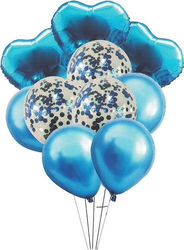 Party Mix Blue Metallic, Confetti and Foil Balloons for All Kind of Balloon Party Decorations (Blue), 10 Pieces Combo