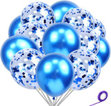 Party Mix Blue Metallic, Confetti and Foil Balloons for All Kind of Balloon Party Decorations (Blue), 10 Pieces Combo