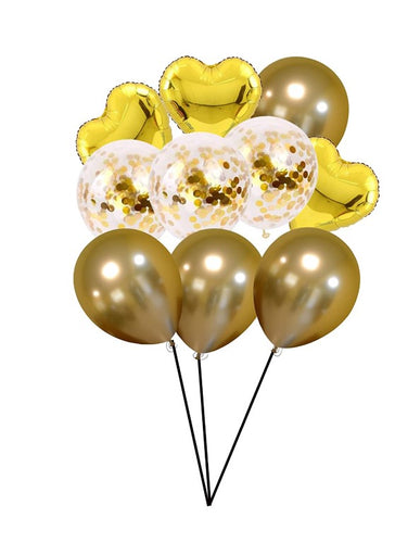 Party Mix Gold Metallic, Confetti and Foil Balloons for All Kind of Balloon Party Decorations (Gold), 10 Pieces Combo