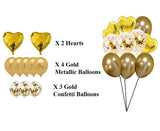 Party Mix Gold Metallic, Confetti and Foil Balloons for All Kind of Balloon Party Decorations (Gold), 10 Pieces Combo