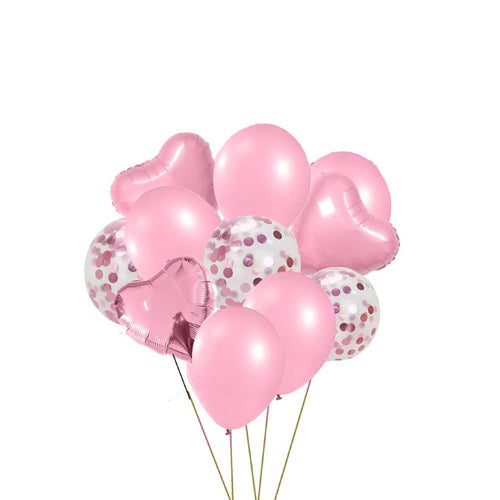 Party Mix Light Pink Metallic, Confetti and Foil Balloons for All Kind of Balloon Party Decorations (Light Pink), 10 Pieces Combo