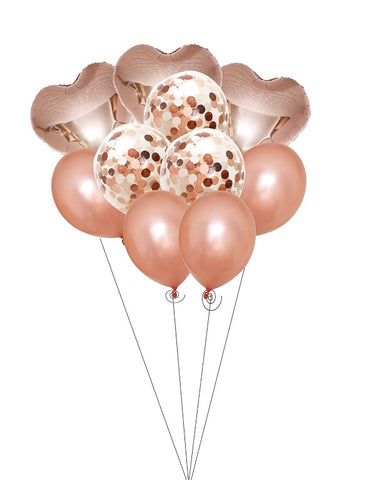Party Mix Rose Gold Metallic, Confetti and Foil Balloons for All Kind of Balloon Party Decorations (Rose Gold), 10 Pieces Combo