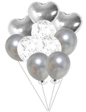 Party Mix Silver Metallic, Confetti and Foil Balloons for All Kind of Balloon Party Decorations (Silver), 10 Pieces Combo