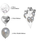 Party Mix Silver Metallic, Confetti and Foil Balloons for All Kind of Balloon Party Decorations (Silver), 10 Pieces Combo