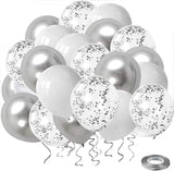 Party Mix Silver Metallic, Confetti and Foil Balloons for All Kind of Balloon Party Decorations (Silver), 10 Pieces Combo