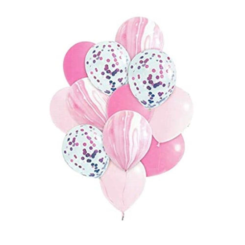 Pink Marble Balloon Set with Confetti Balloons for Birthday, Anniversary, Weddings, Engagement, House Warming Decoration | Party Balloons (Marble Balloons-Pink Pack of 12)