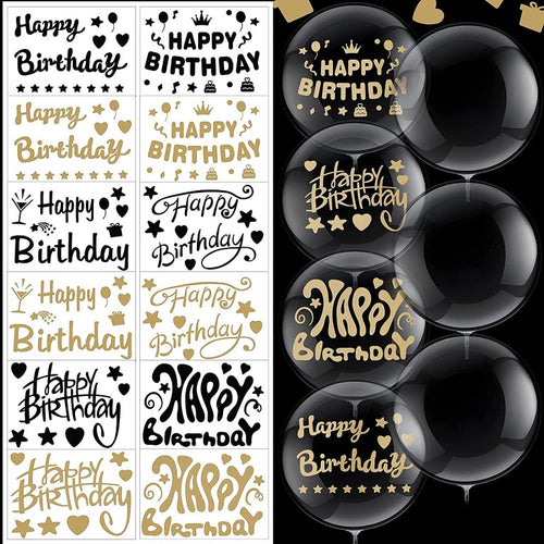 Transparent 20 inch Bobo Balloons Transparent Balloon with Sticker Happy Birthday Balloons Helium Balloon - Pack of 2 (Assorted Color and Design)